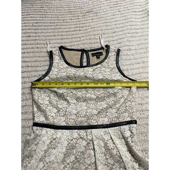 Cynthia Rowley Sleeveless Sheath Dress Lace Lined Cocktail Sz 6 White Tan Black - Picture 3 of 8